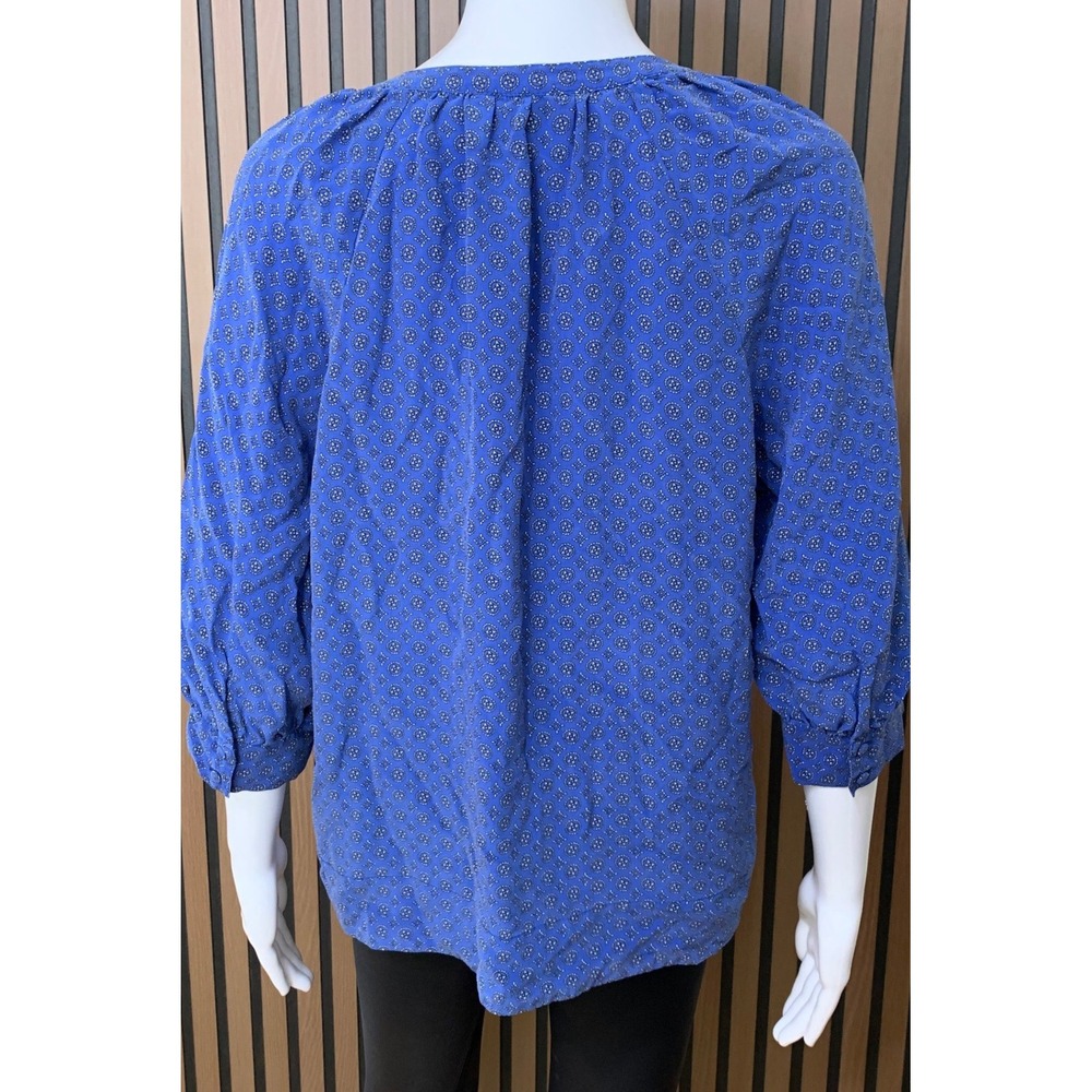 Joie Women's Blue 100% Silk Medallion Print Blouse Split Neck 3/4 Sleeve S - Picture 3 of 9